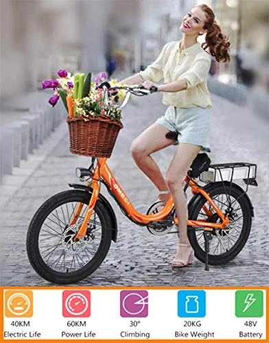 Elektrofahrräder : Hold E-Bikes Ebike, 300W 8.8Ah Elektrofahrrad Niedliches Elektrofahrrad mit LED-Frontleuchte fr Erwachsene-Orange