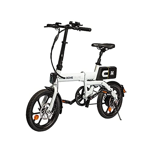 Elektrofahrräder : Home Deluxe - klappbares E-Bike Optimus - Farbe: weiß - inkl. abnehmbare Batterie - Ladezustandsanzeige I Citybike Elektrofahrrad Klapprad Faltrad