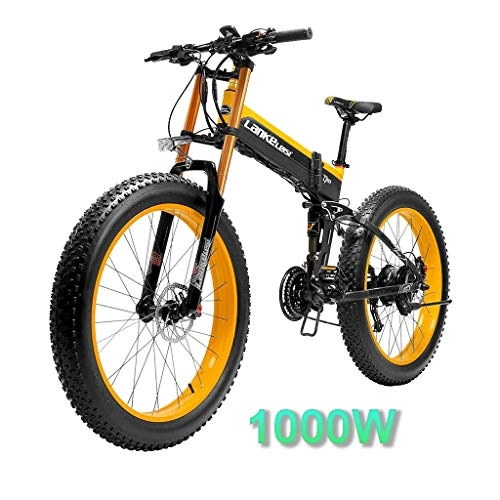 Elektrofahrräder : HOME-MJJ 1000W 26 Zoll Fat Tire elektrisches Fahrrad Mountain Beach Schnee-Fahrrad for Erwachsene EBike mit abnehmbarem 48V14.5A Lithium-Batterie (Color : Yellow, Size : 1000W)
