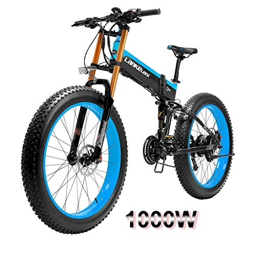Elektrofahrräder : HOME-MJJ 26 '' E-Bikes for Erwachsene Aluminiumlegierung Fat Tire E-Bikes Fahrrder All Terrain 1000W 48V 14.5Ah austauschbaren Lithium-Ionen-Akku mit 3 Riding Modes (Color : Blue, Size : 1000W)