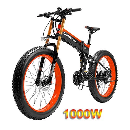 Elektrofahrräder : HOME-MJJ 48V 1000W Electric Mountain Bike 26inch Fat Tire E-Bike Beach Cruiser Mens Sports Mountainbike-Lithium-Batterie Hydraulische Scheibenbremsen (Color : Red, Size : 1000W)