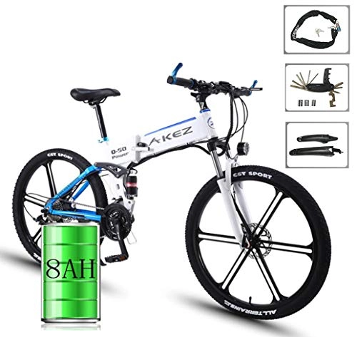 Elektrofahrräder : HSART 26" Elektrofahrräder für Erwachsene, E-Fahrrad mit 36V 350W 8Ah Herausnehmbarer Lithium-Ionen Akku Mountainbikes für Herren, Weiß