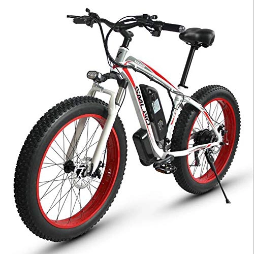 Elektrofahrräder : HSART Elektrisches Mountainbike, 500W Motor, 26 X 4 Zoll Fat Tire Elektro Fahrrad, 48V 15AH Batterie 27-Gang E-Fahrrad für Erwachsene - Alles Gelände, Rot