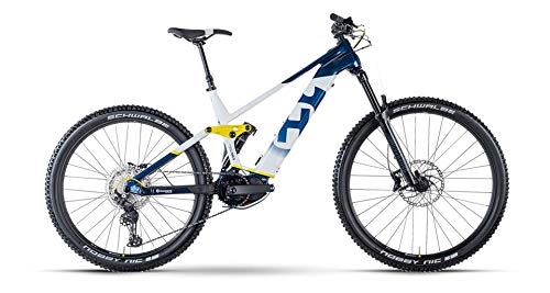 Elektrofahrräder : Husqvarna Mountain Cross 5 Shimano Steps Fullsuspension Elektro Mountain Bike 2021 (40 cm, Blue / White / Yellow)