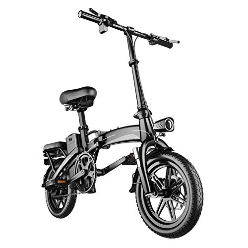 Elektrofahrräder : HWOEK Faltbares E-Bike, 14 Zoll Elektrofahrrad Erwachsene Rahmen aus Kohlenstoffstahl 48V 10Ah Lithium-Ionen-Akku und 400W Stabile Bürstenlosem Motor, Vorderradaufhängung, Schwarz
