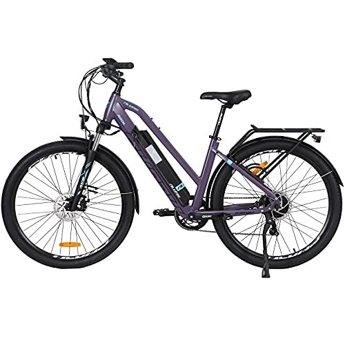 Elektrofahrräder : Hyuhome E-Bikes für Erwachsene Herren Damen, 27.5″ Pedelec für volles Gelände 36V 12.5 Ah Mountain-Bike E-MTB Fahrrad, Shimano 7-Gang-Doppelscheibenbremsen für Outdoor-Pendler (lila, 820 l+)