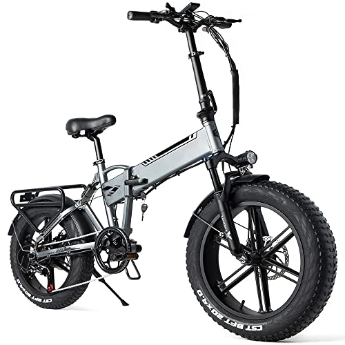 Elektrofahrräder : IFongsh E-Bike Elektrofahrrad 20" Fat Tire E-Fahrrad klapprad, 48V / 10Ah Akku, Off-Road Mountainbike mit Shimano 7 Gängen, City EBike Herren Damen (Silver)