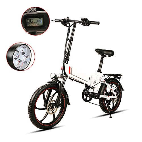 Elektrofahrräder : JMG 20 Zoll Faltrad Elektrisches Fahrrad Mountainbike 48V 10.4Ah Batterie Vorne Und Hinten Scheibenbremse 35Km / H Faltbare E-Bike, Weiß