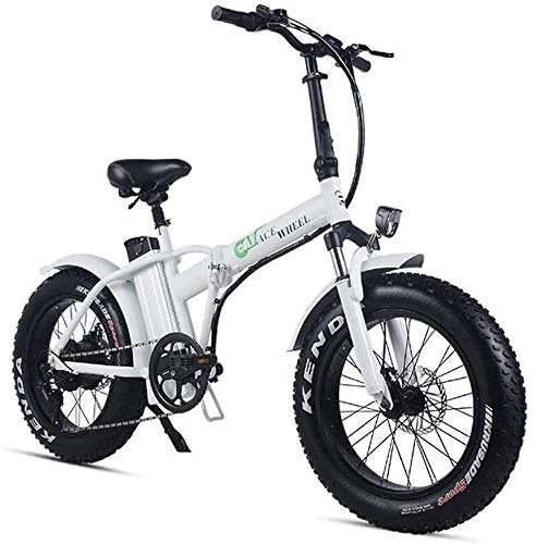 Elektrofahrräder : JNWEIYU Elektrofahrrad klappbares für Erwachsene Folding Electric Bike 500W 48V 15Ah 20" * 4.0 Fat Tire E-Bike-LCD-Display mit 5 Stufen Geschwindigkeit (Color : White)