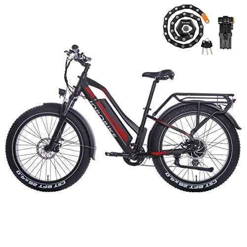 Elektrofahrräder : JOBO E Bike Damen 26“ Ebike Mountainbike E-Fahrräder für Damen mit 48V14AH Akku, LCD Display, Hydraulische Bremsen Fat Bike