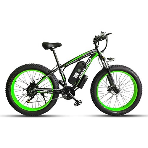 Elektrofahrräder : JUYUN Elektrofahrrad Mountainbike, 26 Zoll Fatbike E-Bike mit Professionell 21-Gang Nabenschaltung und 350W Heckmotor, 48V 15Ah Lithium-Akku, Scheibenbremsen, Black Green