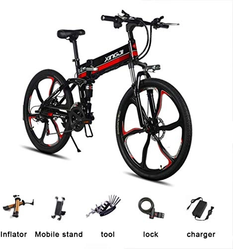 Elektrofahrräder : JXH 26 Zoll Electric Mountain Bike Folding Sport Moped mit Abnehmbarer Lithium-Batterie und 350W Hochbrstenmotor, Geeignet fr Erwachsene Mnner und Frauen, Schwarz