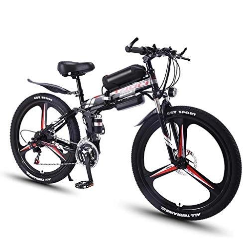 Elektrofahrräder : JXXU 26 ‚‘ E-Bike-faltbares Gebirgsfahrrad for Erwachsene 36V 350W 8AH austauschbaren Lithium-Ionen-Akku E-Bike Fat Tire Doppelscheibenbremsen LED-Licht (Color : Black)