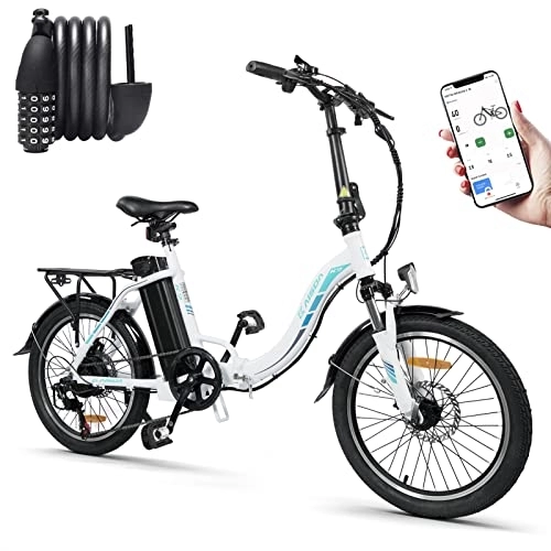 Elektrofahrräder : K7 klappbare e-Bikes 20 Zoll, mit 36V 12.5Ah Akku, leichtes Elektrofahrrad für Senioren und Mädchen, mit App, Shimano 7 Gang-Schaltung (hat eine Glocke, mit LCD-Farbe Display)