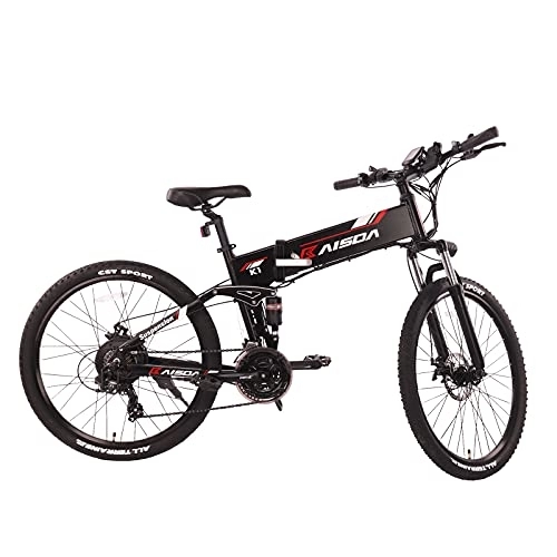 Elektrofahrräder : KAISDA K1 26 Zoll Falten elektrisches Fahrrad mit Abnehmbarer Batterie 48V 10.4Ah mit super Hellen Scheinwerfern Elektrisches Mountainbike Shimano 21 Geschwindigkeit mit LCD Instrument (Schwarz)