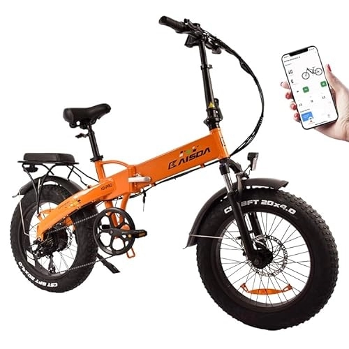 Elektrofahrräder : KAISDA K2Pro Elektrofahrräder Erwachsene, faltbares E-Bike mit 20" x 4, 0 Breiten Reifen, E Bike Mountainbike mit 7 Gang Getriebe, 48V 12.8AH Akku, 250W Motor, App, LCD-Display, Orange