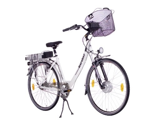 Elektrofahrräder : Karcher Alu-Elektro-Cityrad, 8-Gang Rücktrittbremsnabe mit Vorderradmotor, Federgabel und Federsattelstütze, weiß, Rahmenhöhe: 45 cm, Reifengröße: 28 Zoll (71, 1 cm), 280392