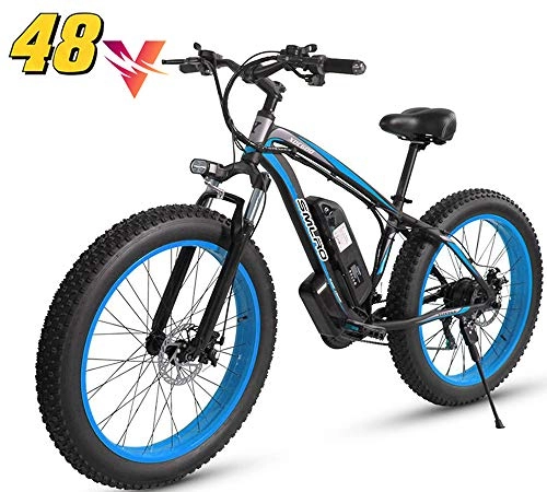 Elektrofahrräder : KER Fettreifen Elektrofahrrad Mountainbike 26" E-Bike mit 48V 16Ah / 1000W Lithium-Batterie und 27-Gang Vollfederung hydraulische Scheibenbremse Elektrisches Fahrrad Black+Blue