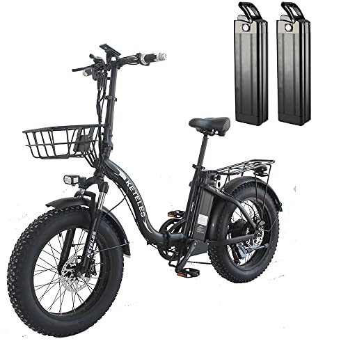 Elektrofahrräder : KETELES Adult Mountain Bike 20-inch Folding Fat Tire Electric Bicycle Snow Ebike Beach Bike 48V18Ah Off-Road Power ELECTR Bike-KF9 (Scheibenbremse, 2 Batterien)