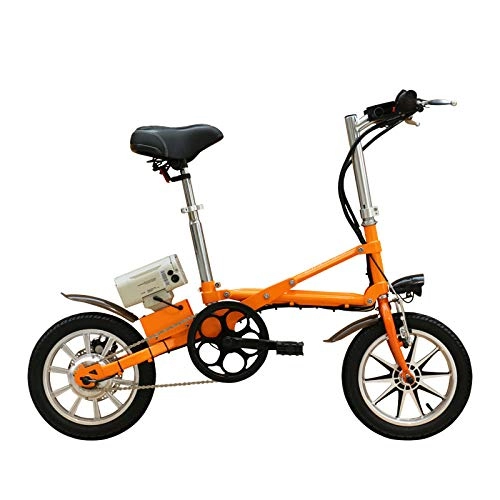 Elektrofahrräder : Knewss 14 Zoll Falt-E-Bike 36V250W mit bürstenloser Lithiumbatterie-Motorscheibenbremse Elektrofahrrad-36V 8AH 250W Orange