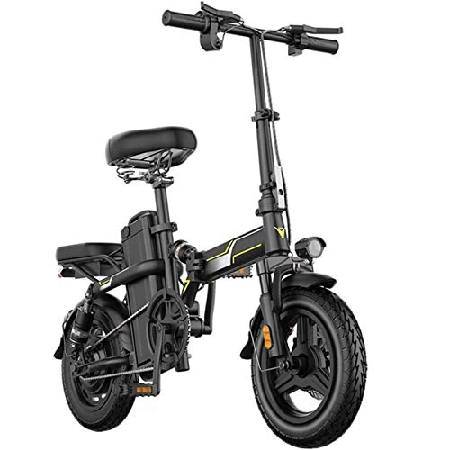 Elektrofahrräder : KT Mall 14 In Folding Electric Bike für Unisex mit 48V 8AH Lithium-Batterie mit E-ABS Doppelscheibenbremse und Sieben-Fach -Stoßdämpfungssystem Adult Kohlenstoff-Legierung E-Bike für Commuter, Schwarz