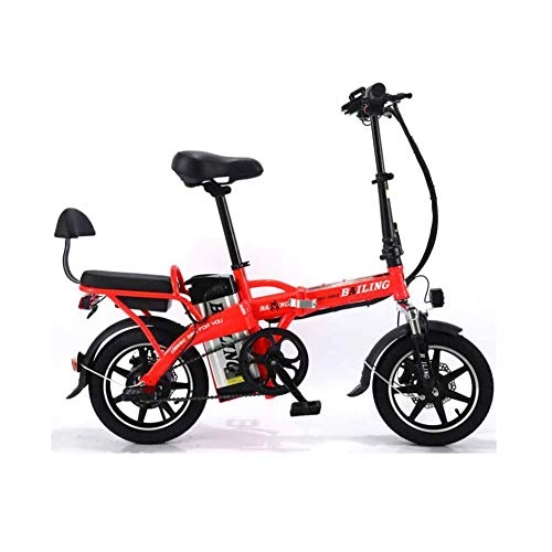 Elektrofahrräder : KT Mall Elektro-Fahrrad Folding Lithium-Batterie Auto Erwachsener Tandem-elektrisches Fahrrad Selbstfahr Imbiss 48V 350W, Rot, 10A
