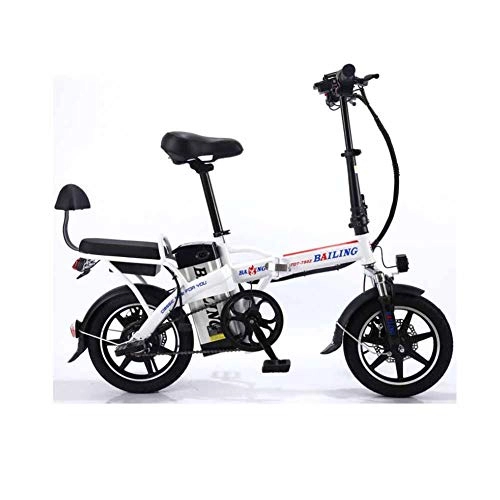 Elektrofahrräder : KT Mall Elektro-Fahrrad Folding Lithium-Batterie Auto Erwachsener Tandem-elektrisches Fahrrad Selbstfahr Imbiss 48V 350W, Weiß, 20A