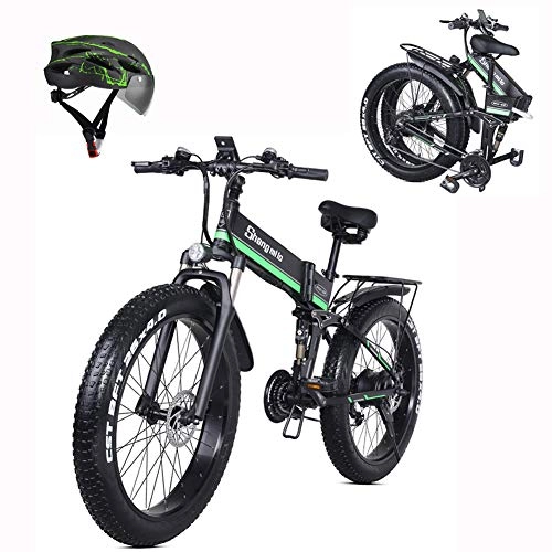 Elektrofahrräder : L-LIPENG 1000w Elektrisches Mountainbike 26 Zoll / 4, 0 Fettreifen Snowbike 48v / 13ah Lithiumbatterie Rennrad mit Hydraulischen Scheibenbremsen 21 Geschwindigkeit 40 Km / h, Grün