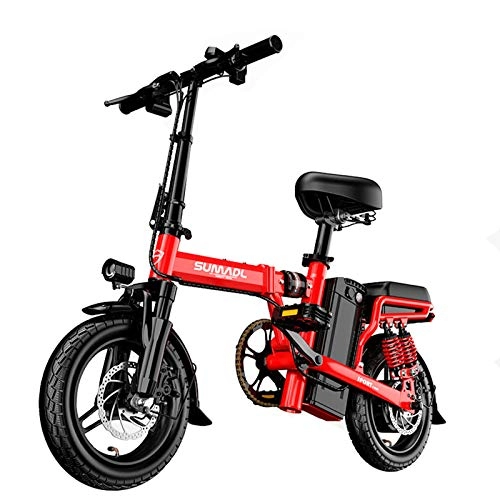 Elektrofahrräder : L-LIPENG 14 Zoll City e-Bike Mit, 400w Motor, mit 48v Abnehmbarer Lithium Akku, USB-Ladeanschluss, DREI Arbeitsmodi Leichtes, Urban Commuter Klappbares e-Bike, Hochstgeschwindigkeit 30 Km / h, Rot, 15ah 100km