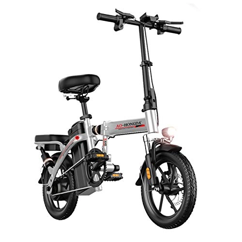 Elektrofahrräder : L-LIPENG 14 Zoll City e-Bike mit, 500w Ebike fur Erwachsene, 48v Urban Commutere-Bike, Faltbares Elektrofahrrad aus Kohlenstoffstahl, HöChstgeschwindigkeit 25 Km / h, TragfäHigkeit 150 Kg, Weiß, 8ah 35km