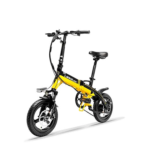Elektrofahrräder : LANKELEISI A6 14 Zoll tragbares zusammenklappbares Elektrofahrrad, 36V 350W E-Bike, Federgabel, stoßdämpfender Sattel