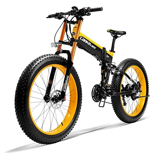 Elektrofahrräder : LANKELEISI Elektrisches Mountainbike für Erwachsene, 66 x 4, 0 Breitrad MTB mit Motor, Abnehmbarer Akku 48 V, 15 Ah, LCD-Display, 7 Geschwindigkeiten, Schwarz und Gelb T750plus