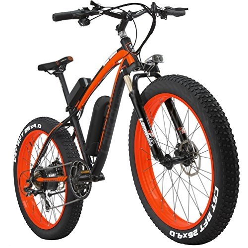 Elektrofahrräder : LANKELEISI XF4000 Schnee Fahrrad Fett Reifen Mountainbike Motor 500W 48V 7-Gang Li-Batterie Leistungsstarke E-Bike Elektro-Bike Mountainbike (Schwarz Rot)