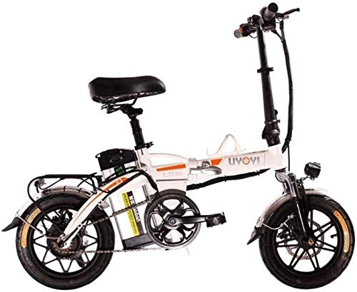 Elektrofahrräder : LAZNG Elektro-Fahrrad Erwachsene Elektro-Fahrrad, leicht faltbar, vordere und hintere Doppelscheibenbremsen, USB-Telefonhalter, 400W Brushless-Motor, 35 km / h (Farbe : White 8AH)