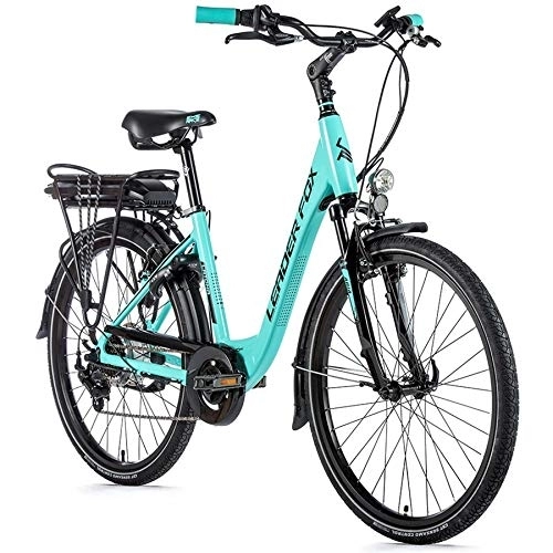 Elektrofahrräder : Leaderfox 26 Zoll E-Bike Leader Fox Latona Damen Fahrrad City 12, 8 Ah Pedelec türkis RH48