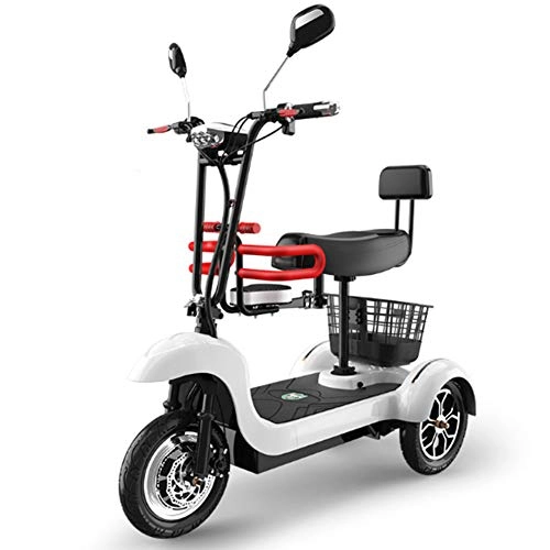 Elektrofahrräder : LILIJIA Erwachsenen 10-Zoll-elektrofahrrad Faltbar 350w 36v Hochleistungs-lithium-mini-3-rad-eltern-kind-elektrofahrrad Dreirad-Roller Aus Kohlenstoffstahl, Weiß, 350W36V Double