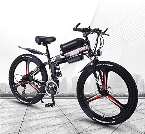 Elektrofahrräder : LIMQ Zusammenklappbares Elektrisches Mountainbike Fr Erwachsene 350-W-Snowbikes Abnehmbarer 36-V-10-Ah-Lithium-Ionen-Akku Fr Premium-Vollfederung 26-Zoll-Elektrofahrrad, Black-21speed
