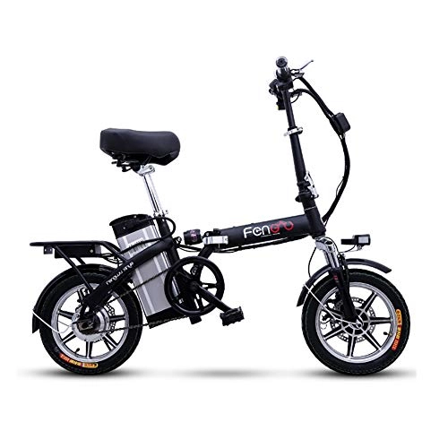 Elektrofahrräder : liu 14 Zoll Elektrische Bike Folding, Lithium-Batterie Aluminium Legierung e Bike Erwachsene Elektrische Fahrrad Tragbare Abnehmbare Batterie, Schwarz