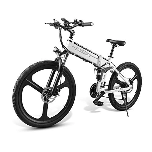 Elektrofahrräder : LJPW Elektrisches Fahrrad, MTB, zusammenklappbar, 48 V, Elektrisches Fahrrad, faltbar, für Erwachsene, mit 350 W bis 35 km / h, Elektrisches Fahrrad weiß