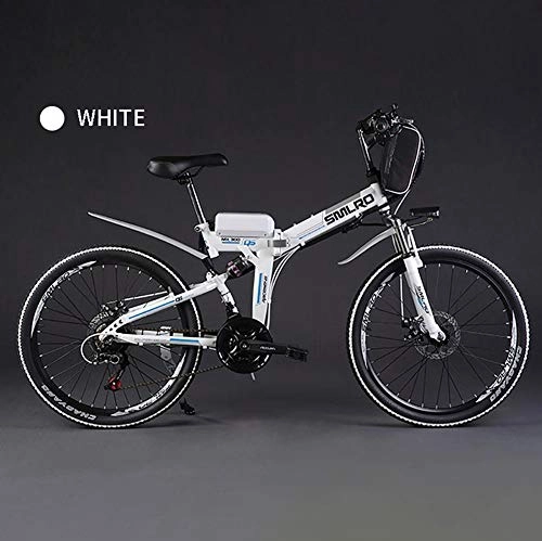 Elektrofahrräder : LOO LA 26 Zoll Faltbares E-Bike Mountainbike, Mountainbike Klappbar mit 48v 8ah 350w Lithium-Batterie, 7 Gang Elektronische Scheibenbremse, 3 Fahrmodi, Weiß