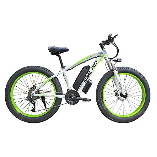 Elektrofahrräder : LOSA Lithium-Batterie-Berg Elektro-Fahrrad 26 Zoll 48V 15AH 350W 21 Speed ​​Gear DREI Arbeitsmodi, White Green