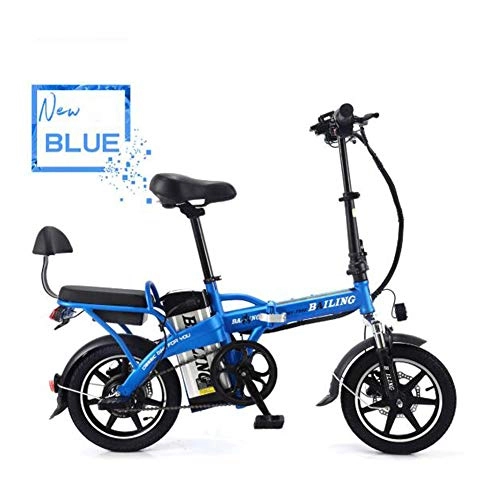 Elektrofahrräder : LOVE-HOME Folding Fahrrad Elektrisches Fahrrad, 14 Zoll 48V / 16A Lithium-Batterie E-Bike, Fahrräder Tandem Doppelsitz Endurance 50-60 KM Tragbares Mini-Motorrad, Blau