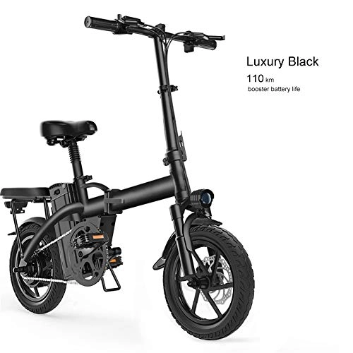 Elektrofahrräder : Luckylj Zusammenklappbares Elektrisches Fahrrad-E-Bike Mit Austauschbarem 48-V-Lithium-Ionen-Akku, 14-Zoll-Ebike Mit 400-W-Motor, flagshipblack