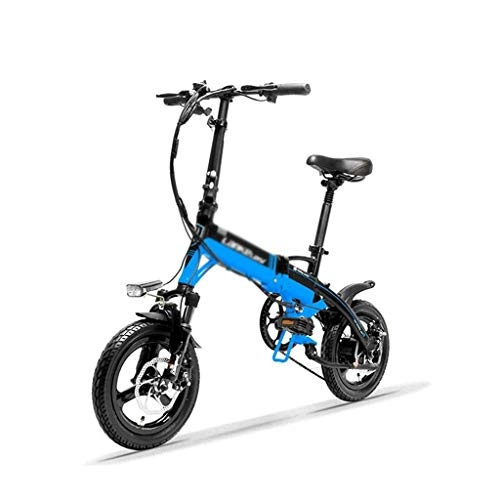 Elektrofahrräder : LUO Elektrofahrrad Mini Portable Folding E Bike, 14 Zoll Elektrofahrrad, 36V 350W Motor, Magnesiumlegierungsfelge, Federgabel, Schwarz Blau