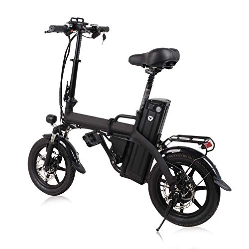 Elektrofahrräder : LUO Elektroroller ， Faltbarer E-Roller Zweiräder Elektrofahrrad 14 Zoll 48 V 300 W 80 Km Mini Tragbares Falt-Elektrofahrrad Erwachsene, Schwarz