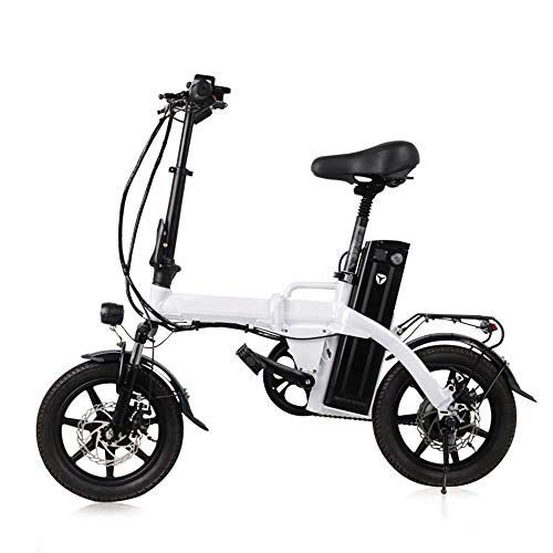 Elektrofahrräder : LUO Elektroroller ， Faltbarer E-Roller Zweiräder Elektrofahrrad 14 Zoll 48 V 300 W 80 Km Mini Tragbares Falt-Elektrofahrrad Erwachsene, Weiß