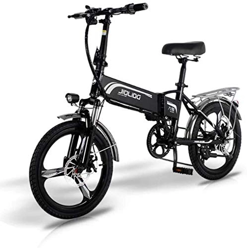 Elektrofahrräder : LUO Fahrrad, Adult Mountain Electric Bike, 350 W 48 V Lithiumbatterie, 7-fach faltbares 7-Gang-Elektrofahrrad aus Aluminiumlegierung 20-Zoll-Magnesiumlegierungsräder, schwarz, 55 km, Schwarz, 55 km