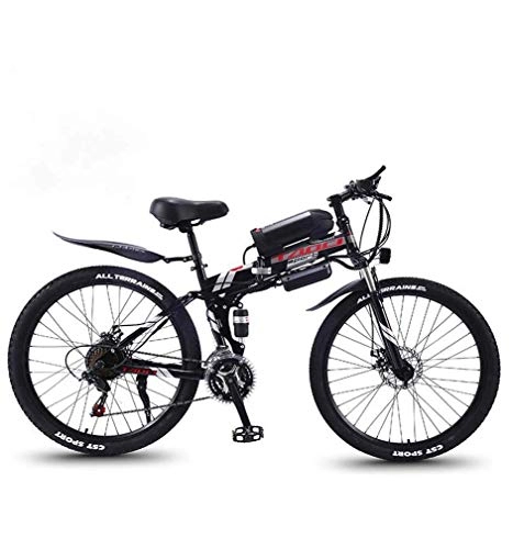 Elektrofahrräder : LUO Fahrrad, zusammenklappbares elektrisches Mountainbike, 350-W-Snowbikes, abnehmbare 36-V-8-Ah-Lithium-Ionen-Batterie für Erwachsene Premium-Vollfederung 26-Zoll-Elektrofahrrad, schwarz, 27-Gang, Sc