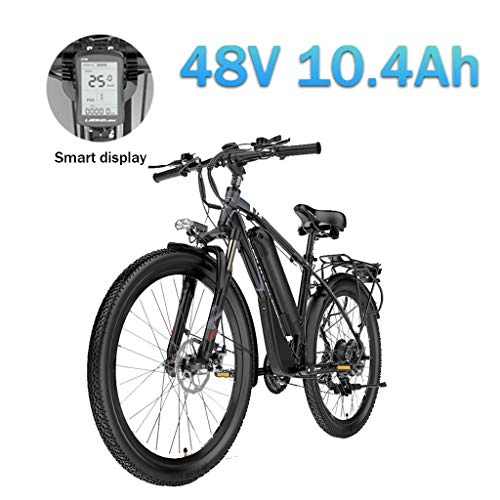 Elektrofahrräder : LYRWISHLY Adult Electric Mountain Bike, 400W 26 '' Elektro-Fahrrad mit abnehmbarem 48V 8Ah / 10.4Ah Wasser- und staubdicht Lithium-Ionen-Akku, 21 Gang-Schaltung (Color : Black)