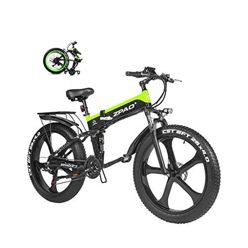 Elektrofahrräder : LYRWISHLY Elektrisches Fahrrad, Folding E-Bike mit 48V 12.8AH Abnehmbare Lade Lithium-Batterie / 21 Speed ​​ / 26inch Superleichtgewicht, Urban Commuter Fahrrad for Ault Männer Frauen (Color : Green)